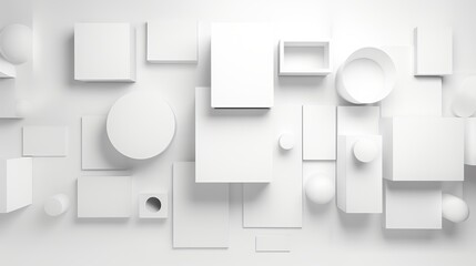 Wall Mural - futuristic white 3d shapes wall background with copy-space, abstract 3d render