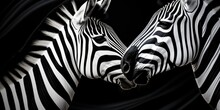 Portrait Of Two Zebras On A Black Background