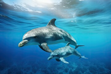 Wall Mural - dolphin in the blue water