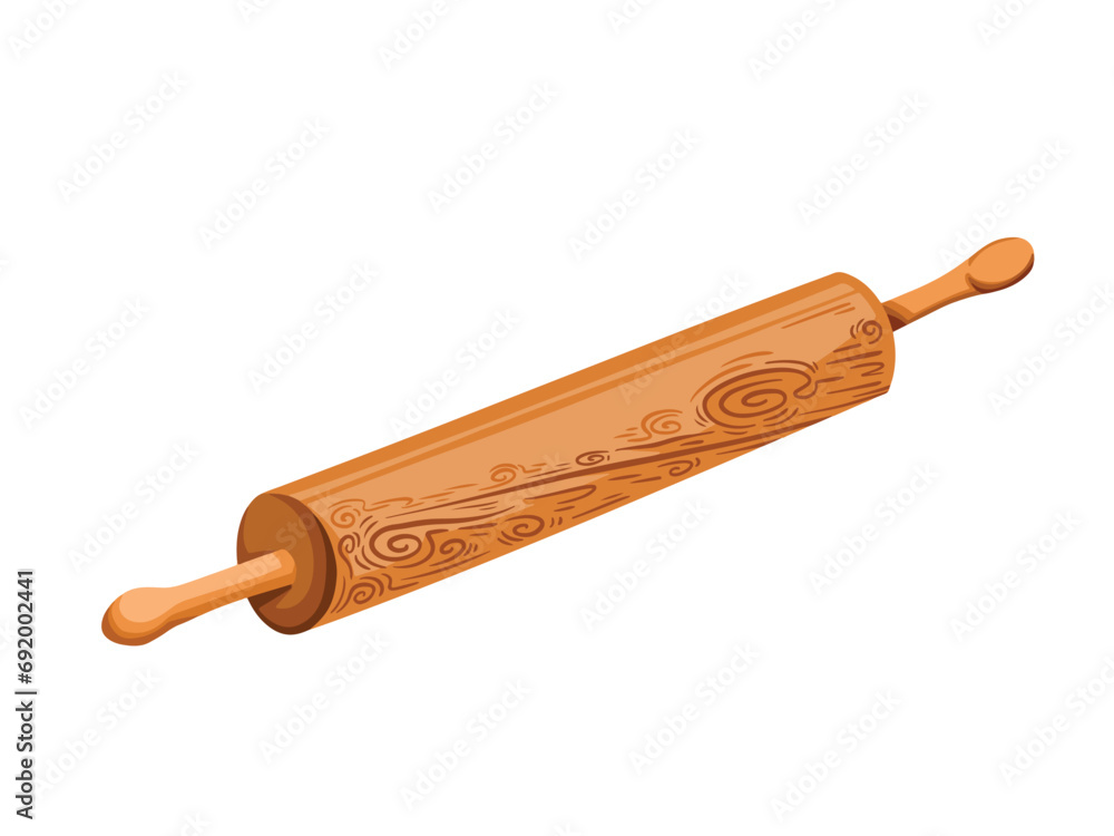 Wooden rolling pin baking equipment vector illustration isolated on ...