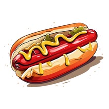 Simple Graphic Logo Of Color Hotdog On White Background.