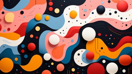 Wall Mural - A vibrant and whimsical piece, bursting with playful circles and dots, brings a splash of color to the canvas in this imaginative painting
