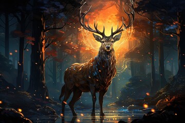 Wall Mural - majestic stag deer witch animal illustration