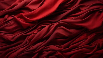 Poster - A rich maroon fabric cascades elegantly over a matching surface, creating a striking and cohesive display of vibrant red textiles