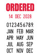Vector illustration of the word Ordered with editable dates stamps (days, months, years)