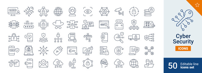 Cyber security icons Pixel perfect. Network, spy, setup, ....