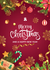 greeting card merry chrismas and a happy new year 2024 background red