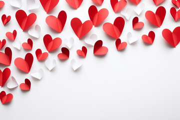 Wall Mural - Paper art red hearts on white background.