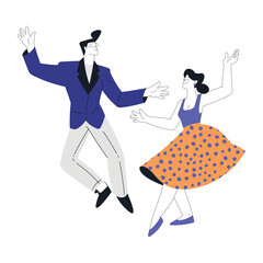 Sticker - Man and Woman Character Dance Happily at Retro Party Vector Illustration