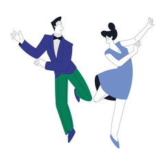 Wall Mural - Man and Woman Character Dance Happily at Retro Party Vector Illustration