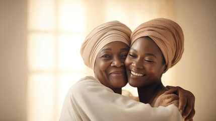 Wall Mural - Happy senior woman enjoying in daughter's affection on Mother's day.