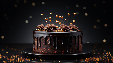 Poster - Black cake on dark background. 