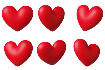 Wall Mural - 3d realistic red hearts shape set on white background. love concept for valentine's day. 3d renderin
