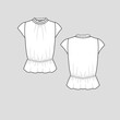 Fashion Frill Neck Elastic Gathering top Cap Sleeve waist elastic gathering detail frills neck gathering  top blouse t shirt Fashion clothing flat sketch technical drawing template design vector