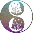 yin yang mit Lotusblume in türkis-gelb-violett Glitzer Textur mit transparentem Hintergrund