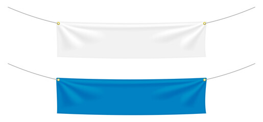 Wall Mural - blue and white textile banners with folds. blank hanging fabric template collection. png clipart iso