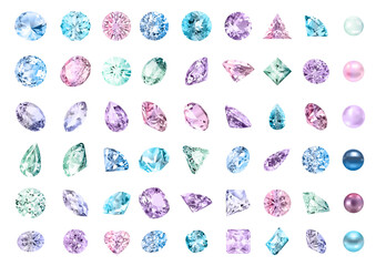 Gemstone ClipArt. Vector diamonds and pearls. Rhinestones bundle