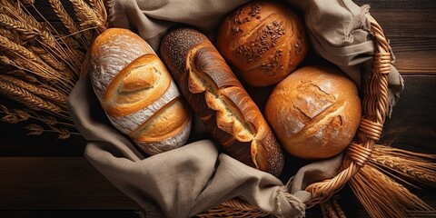 Poster - bread and bun in a basket with space for text