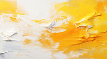 Art Abstract Texture, White And Yellow Brush Strokes Of Oil Paint, Background. Copy Space.