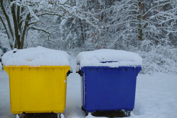 Two lonely dumpsters in the snow