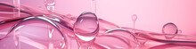 Pink Glass Liquid Bubbles, 3D Render Abstract, Cosmetic Scientific Futuristic