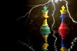 Guyana and Venezuela flags paint over on chess king. 3D illustration Guyana vs Venezuela crisis.