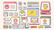 © katyaskrn - 27 Flat Cartoon User Interface Elements. Old Computer Screen. Retro Vaporwave Vector Windows. Y2K style. You can change colors and texts as you wish.