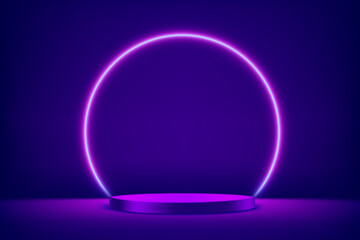 Poster - Illuminated stage with vivid neon lighting. 3d Vector illustration
