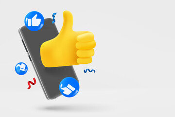 Poster - Modern smartphone with social media icons. 3d vector banner with copy space