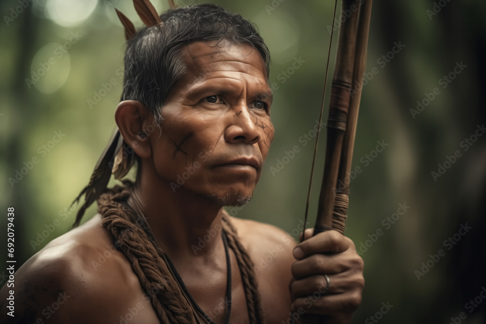 Generative AI image of Indigenous amazon man with a spear in nature ...