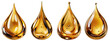 golden oil drop isolated on transparent background, Face Serum or Essential Oil with Oxygen Aqua Bubbles and a drop of liquid on transparent background