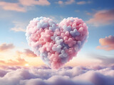 Fototapeta Niebo - A beautiful colorful heart made of clouds in the sky, with pastel colors, symbolizing love and Valentine's Day,