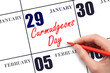 January 29. Hand writing text Curmudgeons Day on calendar date. Save the date.