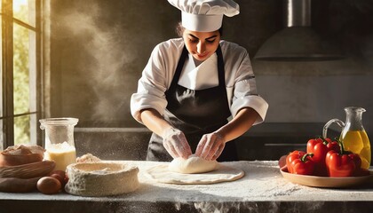 Wall Mural - Chef Preparing pizza dough (1).jpg, 466- Chef Preparing pizza dough