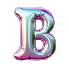 Hologram metallic B alphabet balloon Realistic 3D on white background. Generative AI