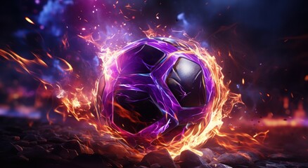 Wall Mural - gif image of soccer ball with fire behind it