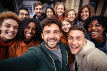 Generative AI Image Of Diverse Friends Taking A Group Selfie