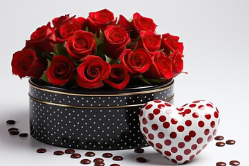 Poster - Red roses bouquet and decorative heart