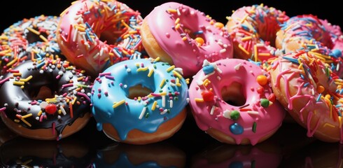 Poster - the glazed and sprinkled doughnuts close up