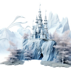 Poster - landscape with castle and snow, png ice sculpture, castle in the snow