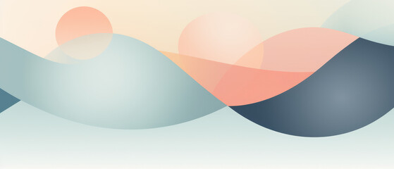 Poster - A minimalist illustration of a serene landscape in pastel muted colours and gradients.