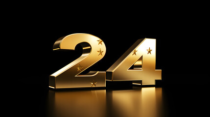 Stylish gold 2024 new year numbers sign on dark background