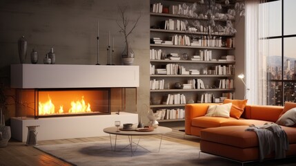 Wall Mural - Gas fireplace in a modern cozy living room