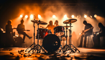 Wall Mural - Vibrant musical group performing on concert stage with softness and blur background concept