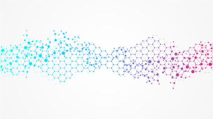 Wall Mural - modern health care abstract background with lines, dots and hexagons. medical innovation banner temp