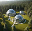 a series of geodesic domes nestled in a forest clearing