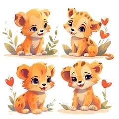 Sticker - Illustration of cute leopards for Valentine's Day. Generated with AI