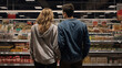 couple in love walking in supermarket