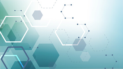 Wall Mural - modern health care abstract background with lines, dots and hexagons. medical innovation banner temp