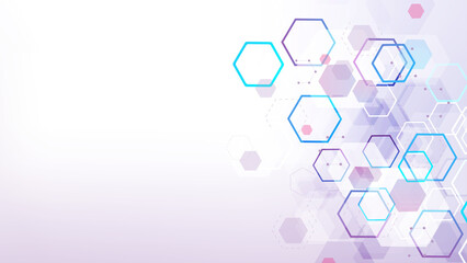 Wall Mural - modern health care abstract background with lines, dots and hexagons. medical innovation banner temp